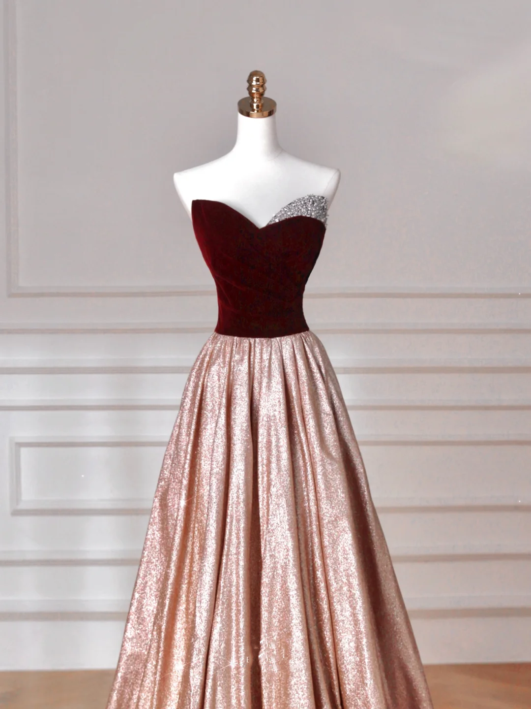 Vintage Strapless Velvet Satin A Line Prom Dress Long Evening Dress Y8627