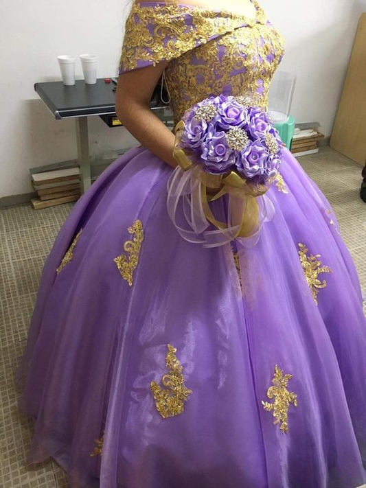 Charming Purple Off The Shoulder Ball Gown Sweet 16 Dress Y6140