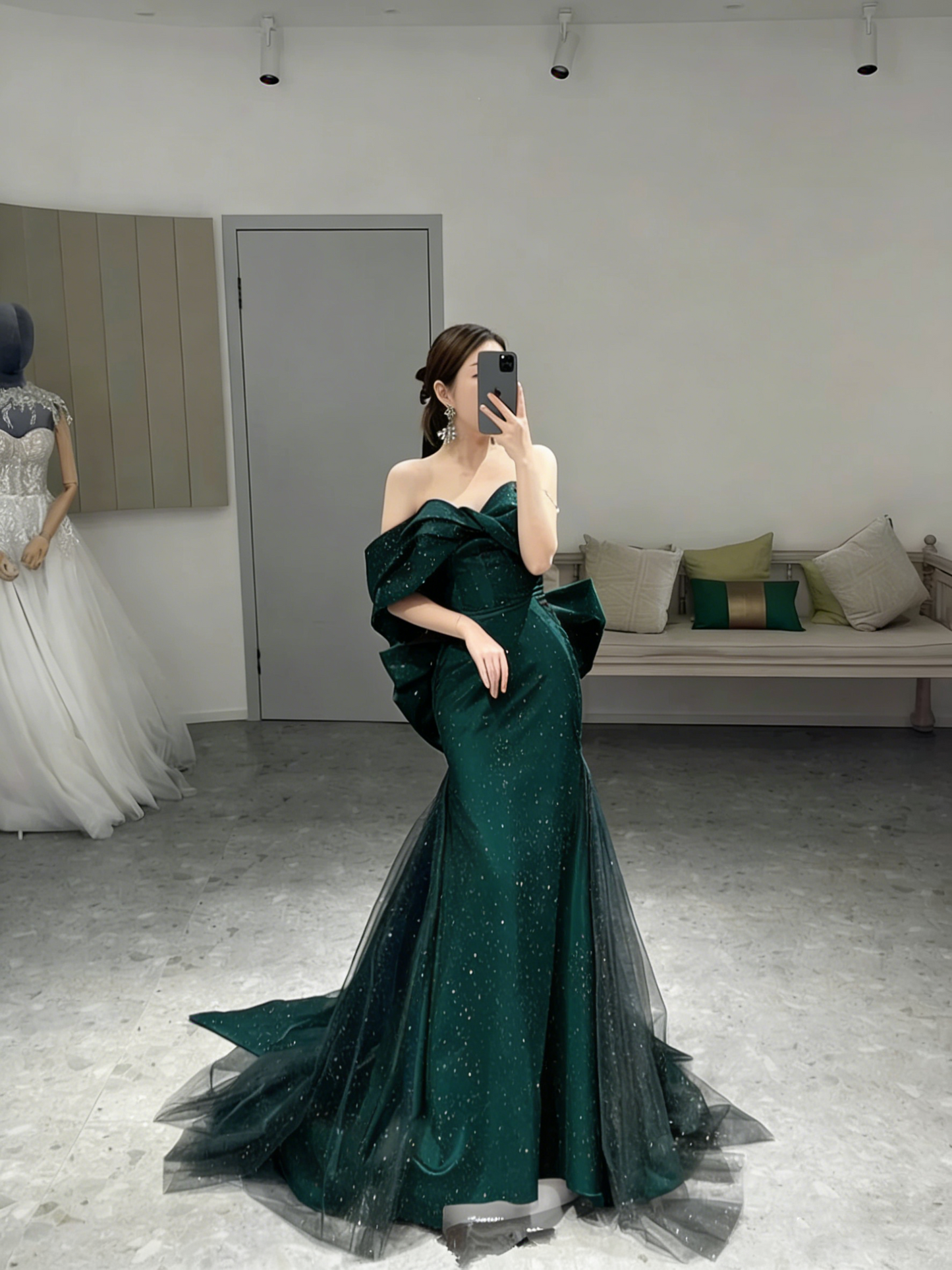Romantic Off The Shoulder Burgundy Evening Dress,Reception Dress Y4416