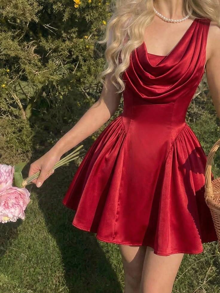Pretty Red Satin A Line Short Birthday Outfits Homecoming Dress SP3149