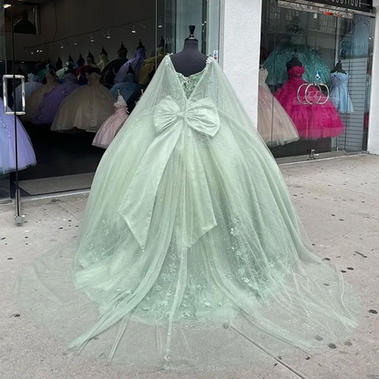 Mint Green Quinceanera Dresses 3D Flowers Ball Gown Pageant Party Swee Simplepromdress Mint Green Quinceanera Dresses 3D Flowers Ball Gown Pageant Party Swee Simplepromdress