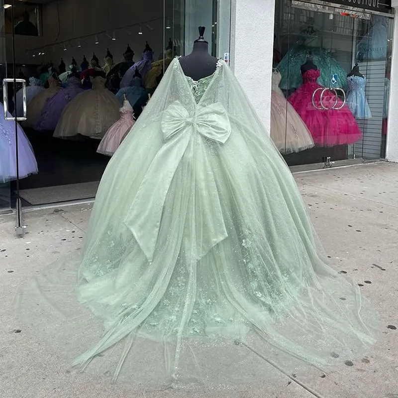 Mint Green Quinceanera Dresses 3D Flowers Ball Gown Pageant Party Sweet 15 Dress Y4481