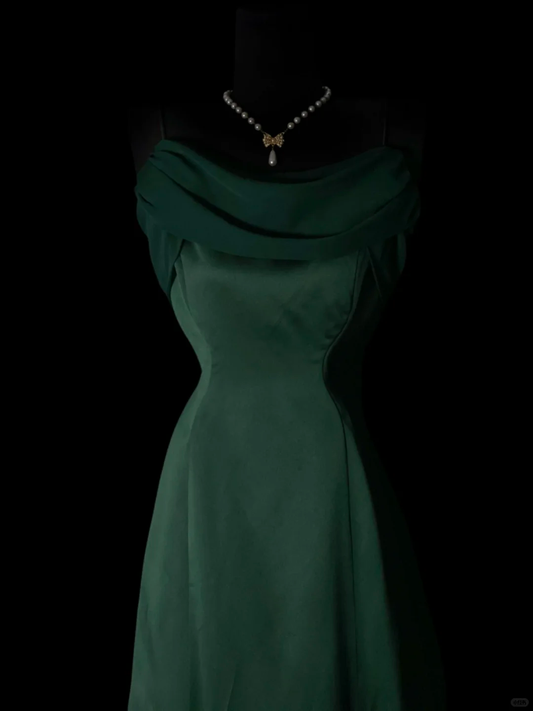 Elegant Emerald Green Satin Mermaid Long Party Dress Formal Long Birthday Prom Gown SP4071