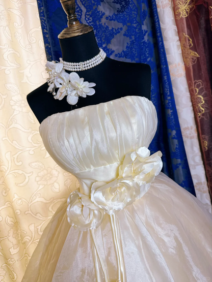 Sweet Light Champagne Strapless Organza 3D Floral A Line Short 17th Birthday Outfits Homecoming Dress SP2193