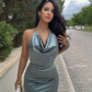 Women's Cowl Neck Satin Homecoming Dress Y2718