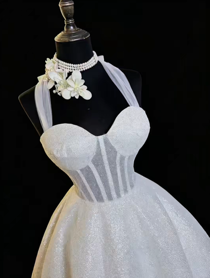 Shiny Bow Straps Sequin A Line Short Cocktail Dress White Short 6th Grade Homecoming Dress SP2371