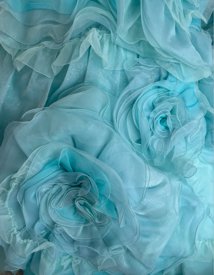 Unique Blue 3D Flowers Birthday Ball Gown,Pretty Tulle Pleated Beaded Formal Quinceanera Dress SP1448