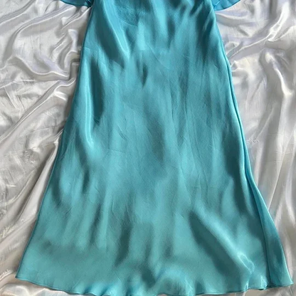 Classy Blue Spaghetti Straps Satin Chiffon Long Prom Dress Evening Dress Y9770