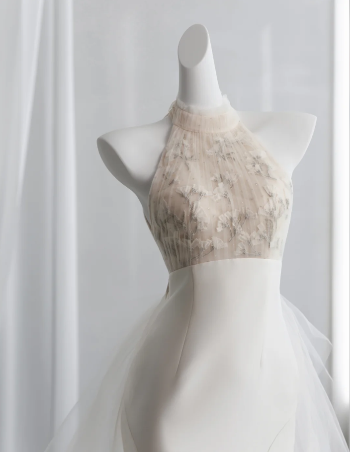 Elegant Sleeveless Ivory Satin Tulle Mermaid Long Wedding Dress Backless Bridal Gown SP1519