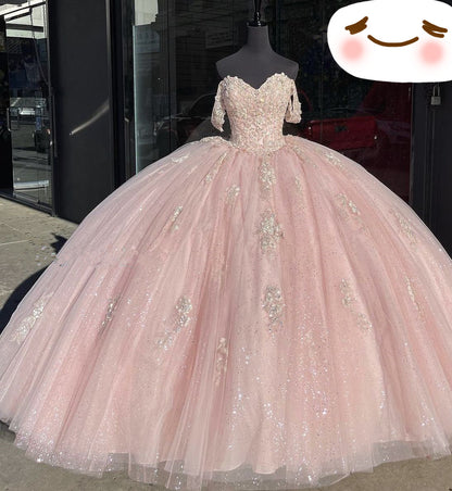 Off The Shoulder Light Pink Quinceanera Dresses Ball Gown Sweet 16 Dress Y2731