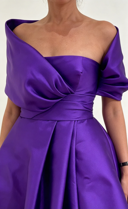 Purple A-line Satin Long Evening Dress,Purple Wedding Guest Dress Y4006