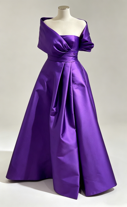 Purple A-line Satin Long Evening Dress,Purple Wedding Guest Dress Y4006