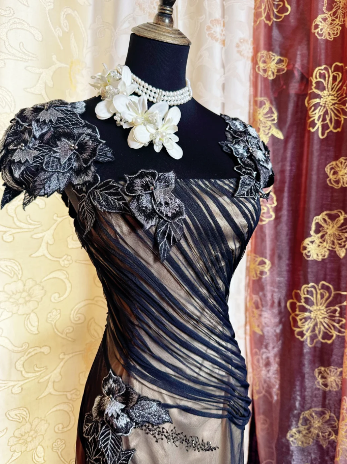 Vintage Tulle Beaded Appliques Long Evening Dress 19th Birthday Outfits SP1888