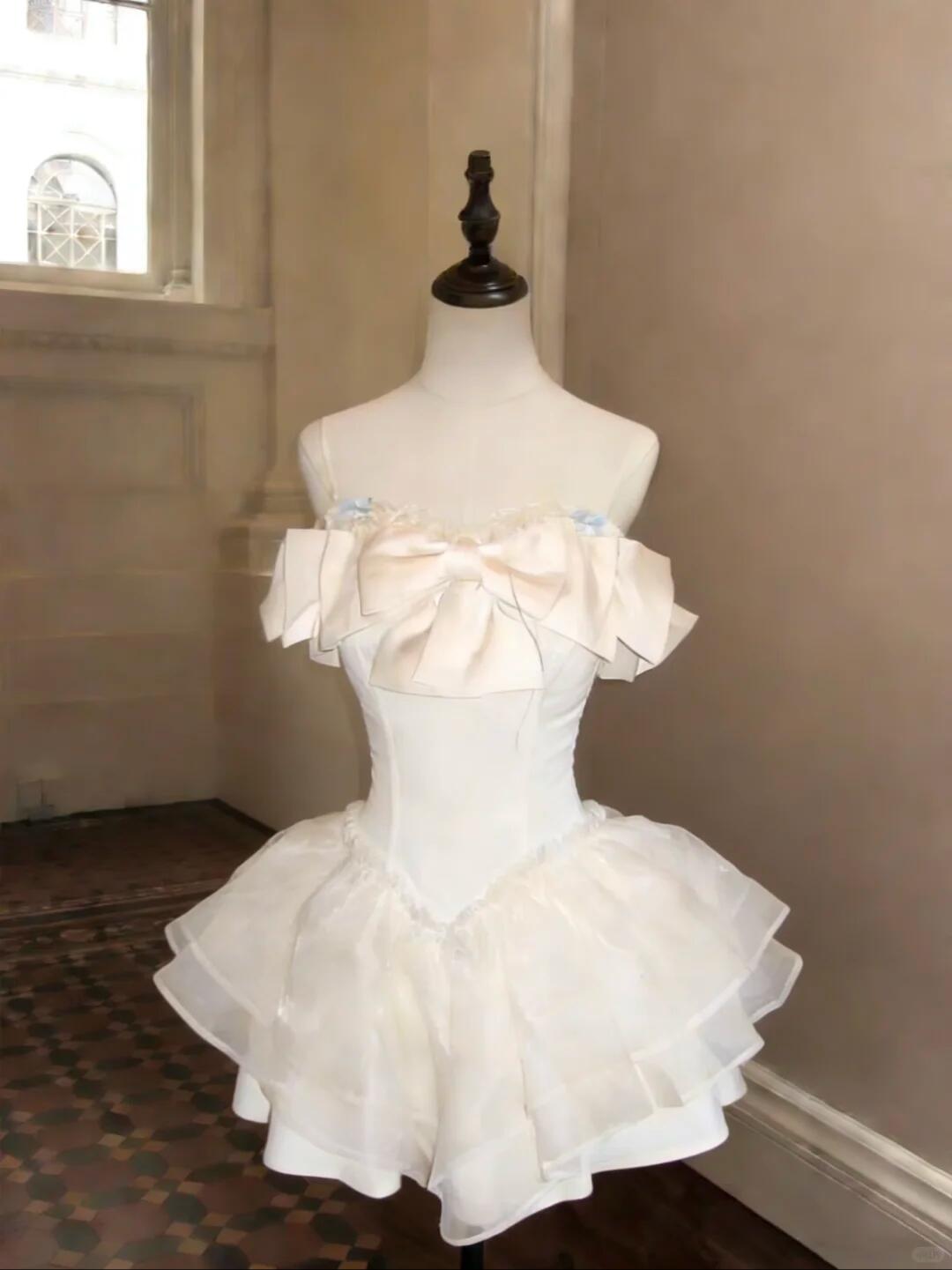 Pretty Off The Shoulder White Tulle Satin Short 7th Grade Homecoming Dress Cocktail Dress SP2393