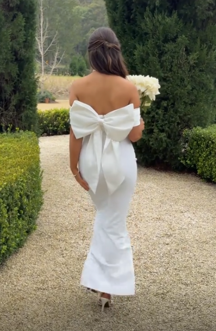 Elegant White Strapless Sheath Mermaid Evening Dress Prom Dress With Bow Y7653