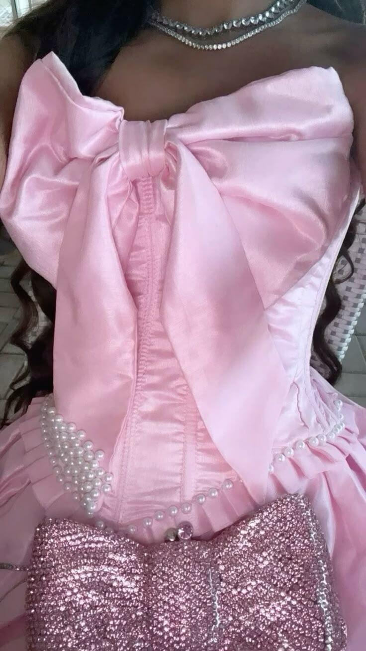 Glamorous Bow Strapless Satin Pearls A Line Short Graduation Homecoming Dress,Pink Short Birthday Dress SP3292