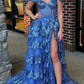 Modern A Line Off the Shoulder Blue Tulle Long Prom Dress With Sequin Lace Y6612