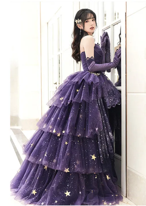 Elegant Purple Stars A-Line Prom Dress Y2738