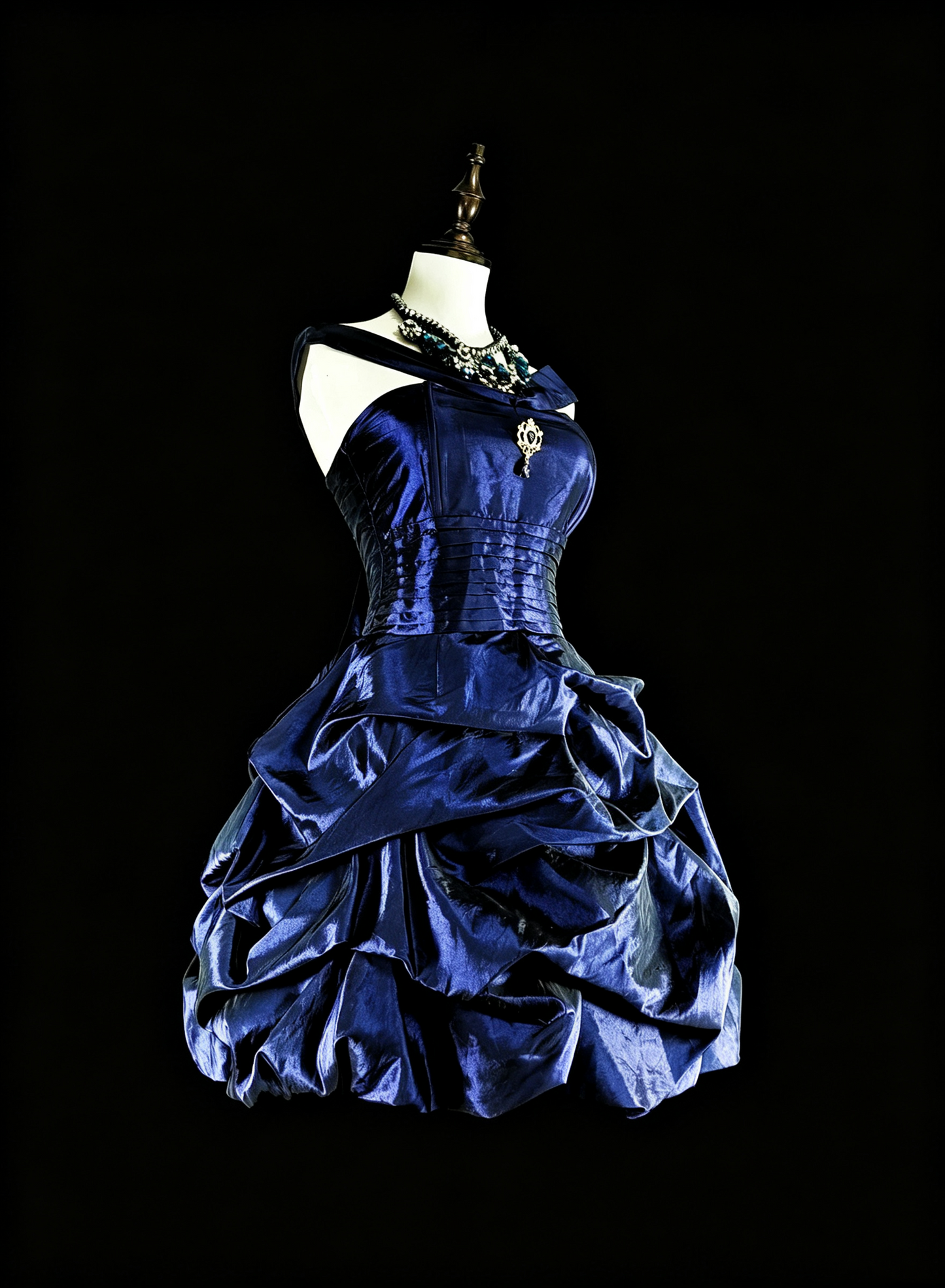 Vintage Blue Satin Pleated A Line Short Homecoming Dress Cocktail Dress SP3386