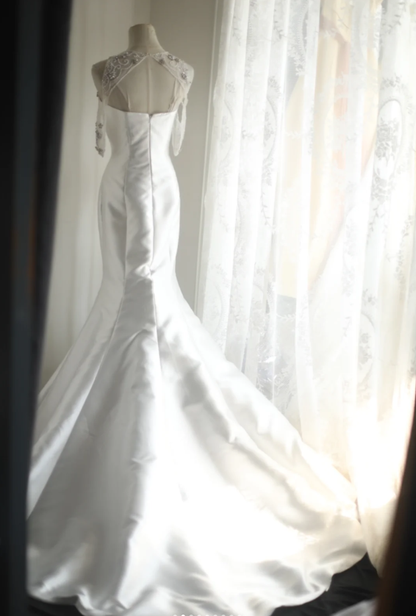 Charming Sleeveless Satin Beaded Mermaid Long Wedding Dress Formal Bridal Dress SP1241