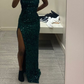 Charming Green Sequins Sheath Prom Dress With Split Y6653