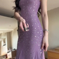 Sexy Mermaid Spaghetti Straps Purple Chiffon Beaded Evening Dress Prom Dress  Y7812