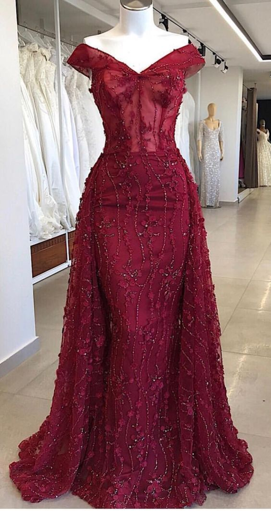 Luxurious Off The Shoulder Mermaid Prom Dress,Glam Dress Y6751