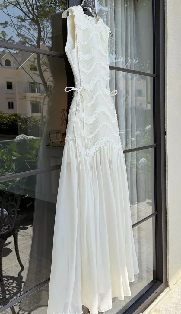 Classy Sleeveless Off White Chiffon Mermaid Long Party Dress Prom Gown SP1998