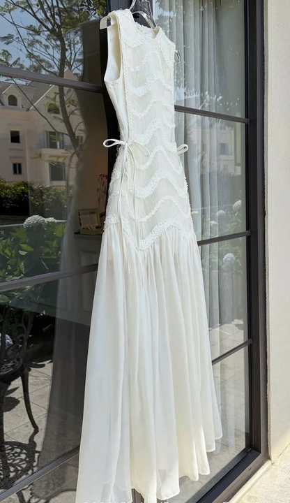 Classy Sleeveless Off White Chiffon Mermaid Long Party Dress Prom Gown SP1998