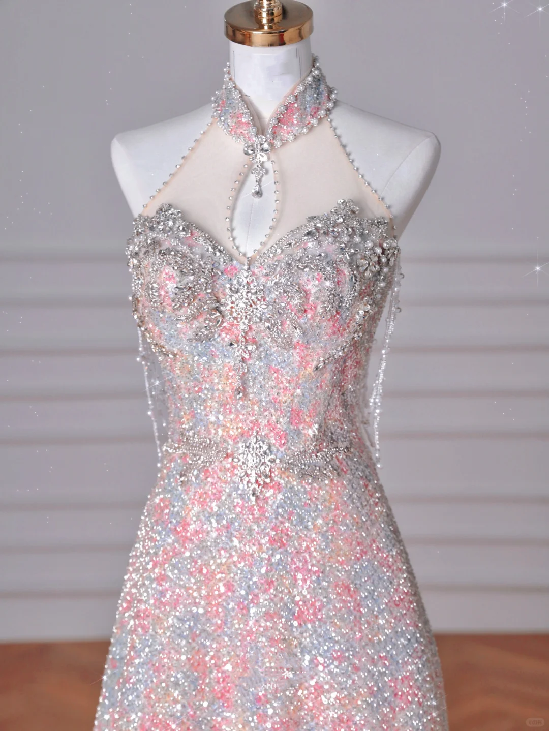 Gorgeous Pink Sequin Beaded ALine Prom Dress Evening Dress Y8637