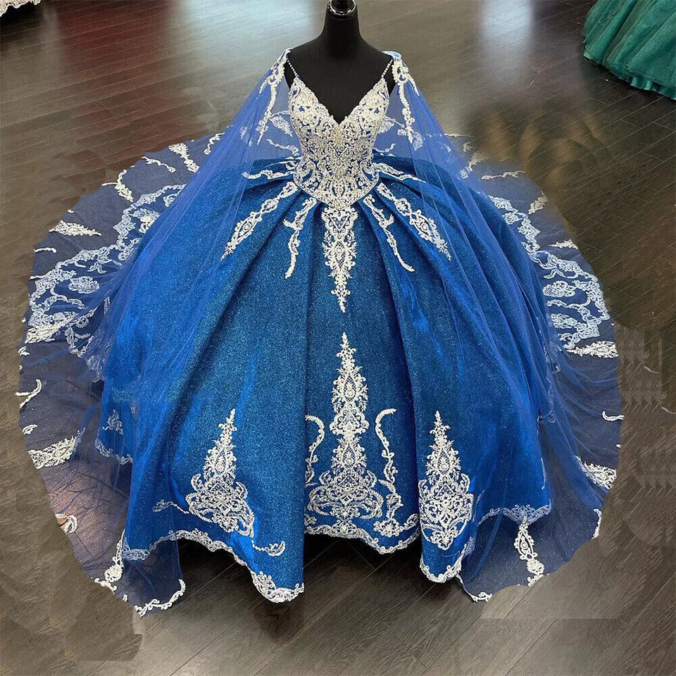 Beading Quinceanera Dresses Sequin Applique Princess Ball Gown With Cape Y1516