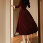 Square Neck Velvet Dress,French Vintage Red Dress,Autumn Winter Long Sleeve Dress,Prom Dress,Fairy Dress Y4715