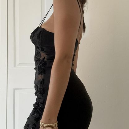 Sexy Black Spaghetti Straps Lace Floral Flowers Sheath Cocktail Dress Formal Homecoming Dress Y9187
