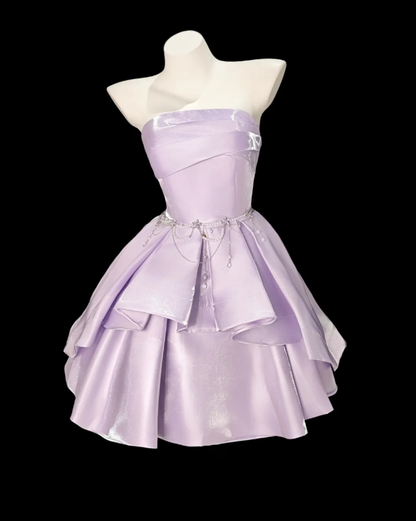 Sweet Strapless Satin A Line Short Homecoming Dress Purple 18th Birthday Outfits SP1936