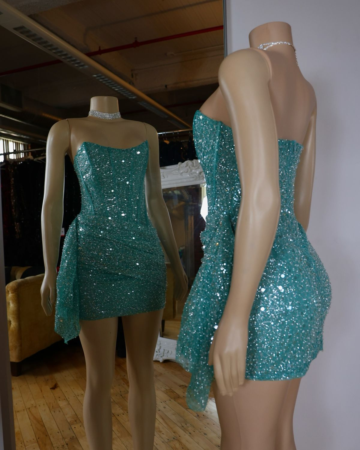 Sparkly Strapless Sequin Sheath Short Homecoming Dress Cocktail Dress SP2414