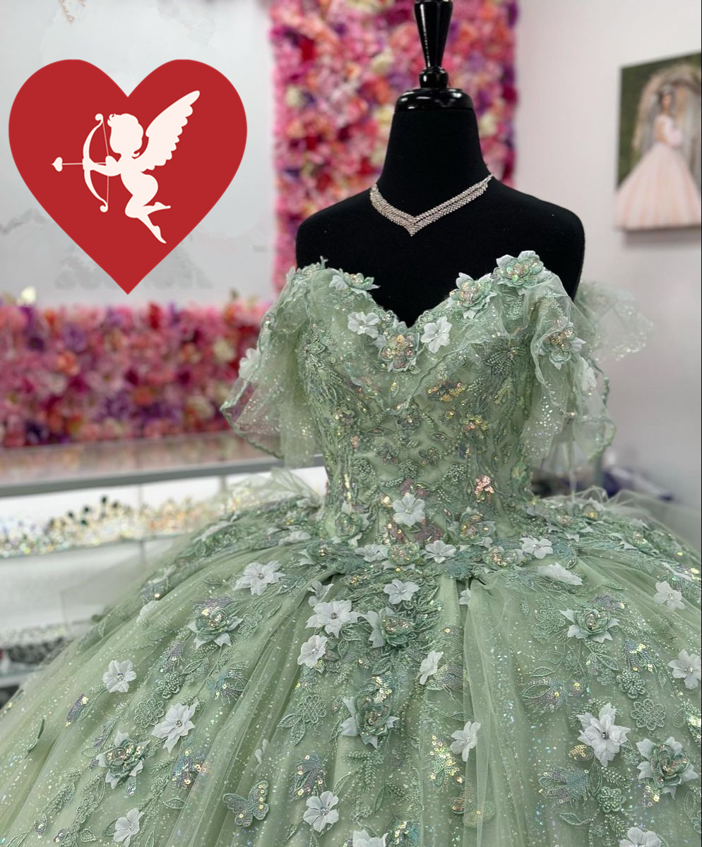 Sage Green Quinceanera Dresses With 3D Flowers Sweet 15 Birthday Ball Simplepromdress Sage Green Quinceanera Dresses With 3D Flowers Sweet 15 Birthday Ball Simplepromdress