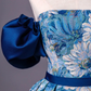 Blue Printed Long A-Line Prom Dress, Blue Off the Shoulder Formal Evening Dress Y4605