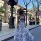 Blue Flower Pattern Prom Dress Spaghetti Strap Princess Formal Occasion Dresses A-line Party Dress Y2722