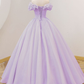 Purple A-Line Off Shoulder Long Prom Dresses, Sweet 16 Dress Y5865