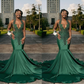Amazing Long Dark Green Mermaid Sleeveless Beading Prom Dress With Lace Y4233