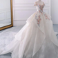 Stunning Off The Shoulder Flower Ball Gown Lace Wedding Dress Y1145