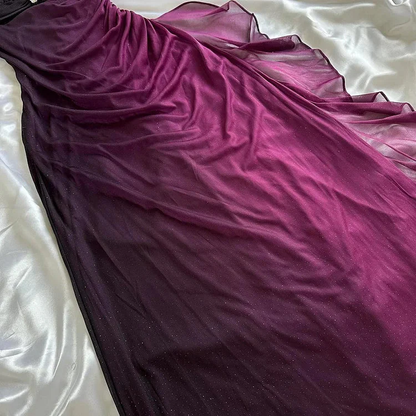 Ombre Grape Purple Chiffon Backless Evening Dress Long Party Prom Gown Y7482