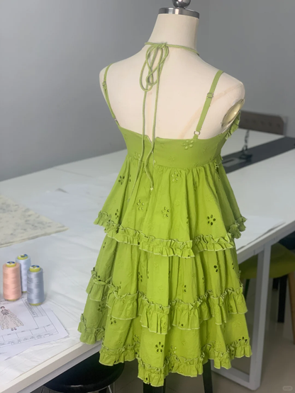 Chic Green Spaghetti Strap V Neck Layered Short Cocktail Dress Formal Homecoming Dress Y9156