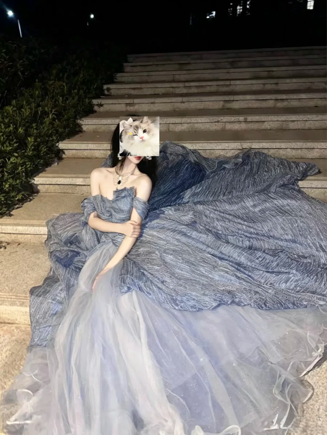 Chic Blue Off-the-Shoulder Ball Gown Party Dress Organza Asymmetrical Ruffle Layered Tulle Fairy Wedding Guest Gown SP2735