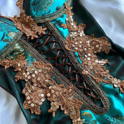 Vintage Green Satin Sequin Beaded Homecoming Dress Birthday Outfits Y9713