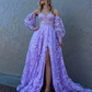 Sparkle Princess Bustier Puff Sleeve Lace Long Prom Dress Detachable Sleeves Evening Dress  Y1805