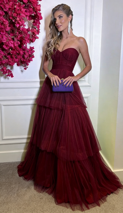 Green sweetheart a-line tulle long prom dress formal Evening dresses Y5465