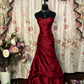 Stylish Strapless Red Satin Pleated Mermaid Evening Dress Long Birthday Prom Dresses SP942