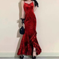 Vintage Elegant Women Spaghetti Strap Sexy Prom Dress Bodycon Slim Red Dinner Party Long Dress Y4521