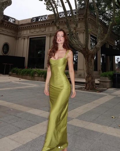 Elegant Sheath Straps Green Long Prom Dress Evening Dress  Y8018